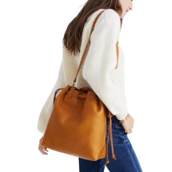 Madewell The Medium Drawstring Transport Tote bag in Cider leather hobo boho - Picture 2 of 14